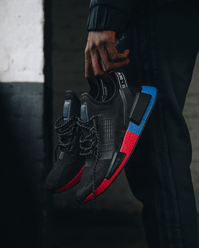 Adidas nmd black with red best sale and blue